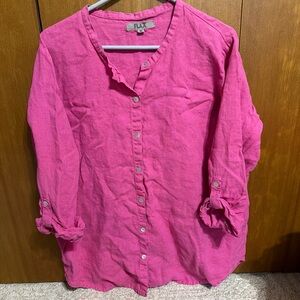 Flax Bright Pink Linen Button-Down Shirt